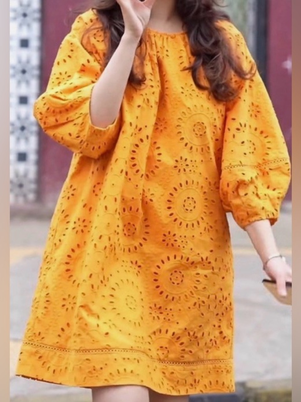 Zara tangerine color Eyelet beautiful Dress/ Size large